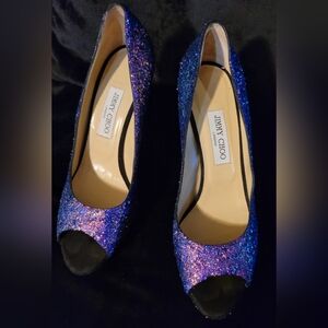 Jimmy Choo Glitter Peep Toe Heels 40.5